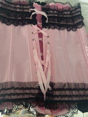 Pink & Black Lace Ribbon Corset  XXS